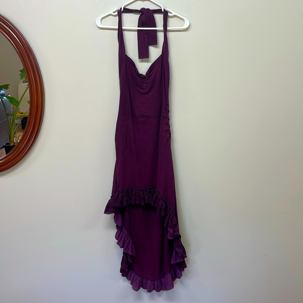 Purple Halter High-Low fitted Dress